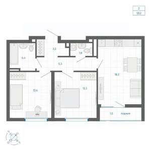 2-к квартира, вторичка, 59м2, 14/32 этаж