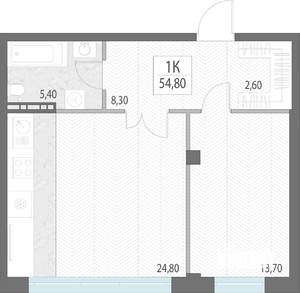 1-к квартира, строящийся дом, 55м2, 2/7 этаж