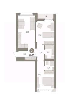 2-к квартира, вторичка, 65м2, 3/7 этаж