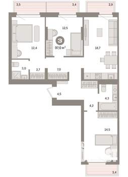 3-к квартира, вторичка, 97м2, 4/7 этаж