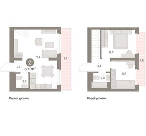 2-к квартира, вторичка, 69м2, 8/9 этаж