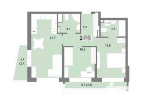 2-к квартира, строящийся дом, 68м2, 3/25 этаж