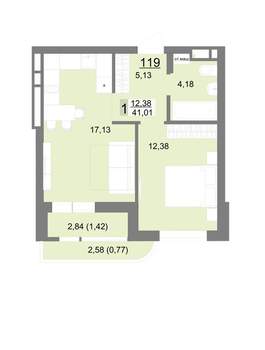 1-к квартира, вторичка, 41м2, 12/22 этаж