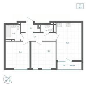 2-к квартира, вторичка, 59м2, 12/32 этаж