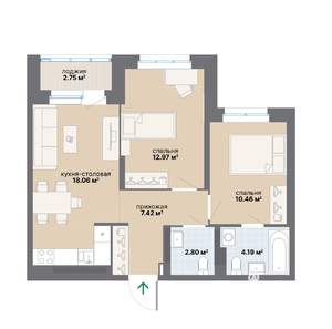 2-к квартира, вторичка, 59м2, 16/25 этаж