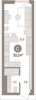 Студия квартира, вторичка, 33м2, 9/25 этаж