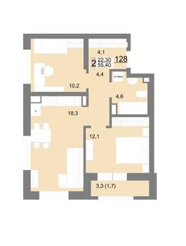 2-к квартира, вторичка, 55м2, 16/26 этаж