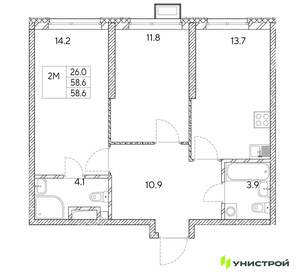 2-к квартира, вторичка, 59м2, 6/30 этаж