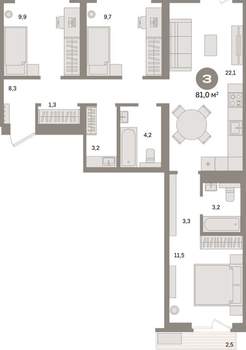 3-к квартира, вторичка, 84м2, 2/9 этаж