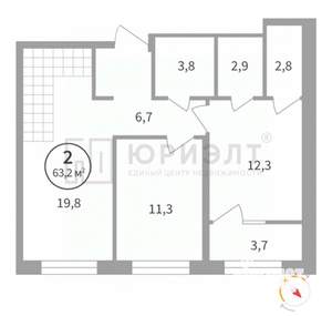 2-к квартира, вторичка, 59м2, 2/8 этаж