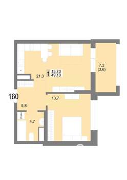 1-к квартира, вторичка, 49м2, 25/25 этаж