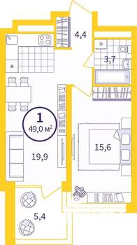 1-к квартира, вторичка, 45м2, 1/24 этаж