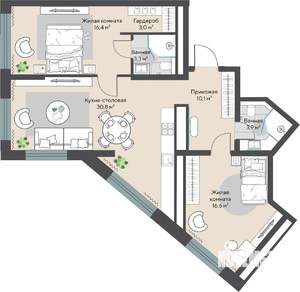 2-к квартира, вторичка, 84м2, 19/27 этаж