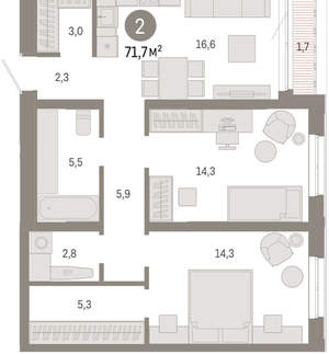 2-к квартира, вторичка, 72м2, 2/24 этаж