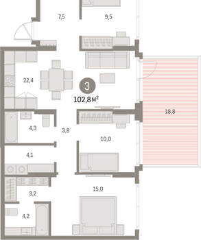 3-к квартира, вторичка, 103м2, 1/9 этаж