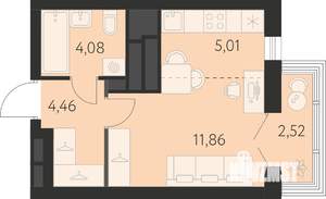 Студия квартира, вторичка, 26м2, 22/31 этаж