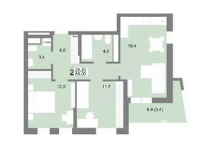 2-к квартира, строящийся дом, 65м2, 25/25 этаж