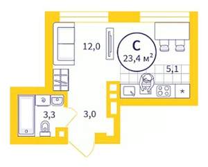 Студия квартира, вторичка, 23м2, 2/32 этаж