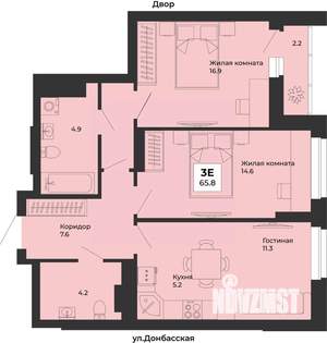 3-к квартира, строящийся дом, 66м2, 8/25 этаж