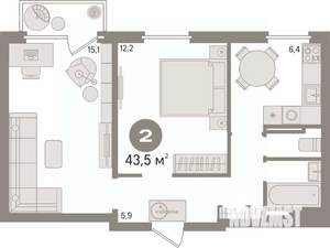 2-к квартира, вторичка, 44м2, 3/5 этаж