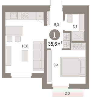 1-к квартира, вторичка, 36м2, 3/9 этаж