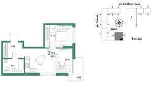 2-к квартира, вторичка, 46м2, 3/21 этаж