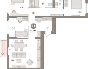 3-к квартира, вторичка, 87м2, 3/9 этаж