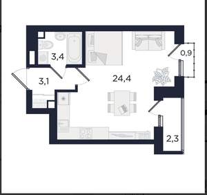 1-к квартира, вторичка, 33м2, 7/29 этаж
