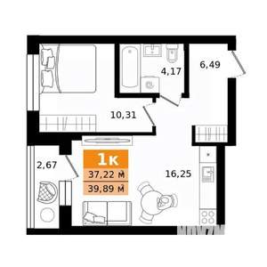 1-к квартира, строящийся дом, 40м2, 5/23 этаж