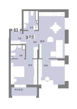 3-к квартира, вторичка, 77м2, 11/25 этаж