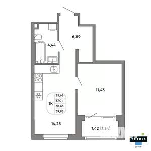 1-к квартира, вторичка, 38м2, 25/32 этаж