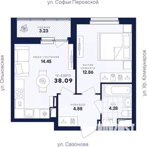 1-к квартира, вторичка, 38м2, 12/17 этаж