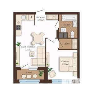 1-к квартира, вторичка, 45м2, 8/25 этаж