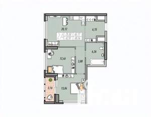 2-к квартира, строящийся дом, 65м2, 23/33 этаж