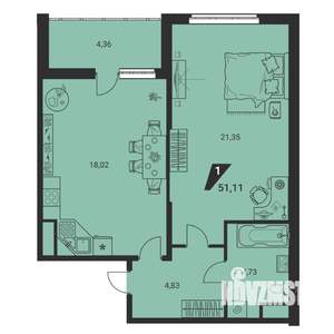 1-к квартира, вторичка, 51м2, 21/25 этаж