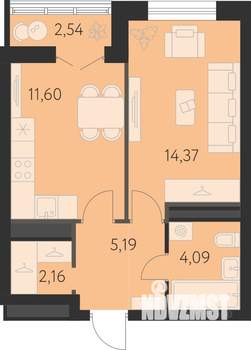 1-к квартира, строящийся дом, 39м2, 11/31 этаж