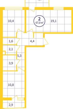 2-к квартира, вторичка, 61м2, 6/8 этаж