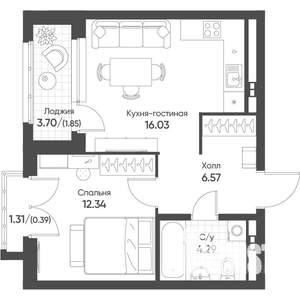 1-к квартира, вторичка, 41м2, 13/16 этаж