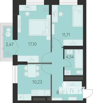 2-к квартира, строящийся дом, 53м2, 24/31 этаж