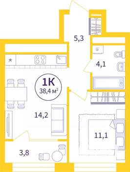 1-к квартира, вторичка, 37м2, 23/25 этаж