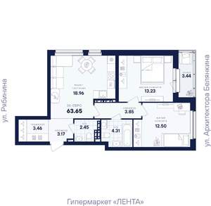 2-к квартира, вторичка, 64м2, 9/26 этаж