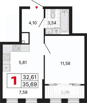 1-к квартира, вторичка, 36м2, 25/25 этаж