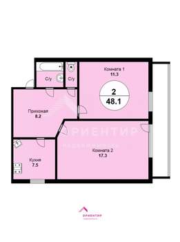 2-к квартира, вторичка, 48м2, 1/5 этаж