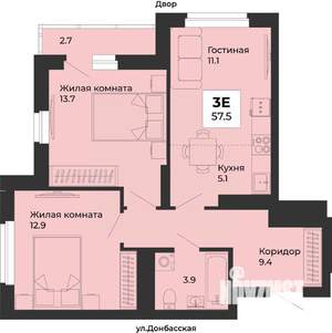 3-к квартира, строящийся дом, 58м2, 16/25 этаж