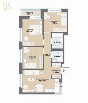 3-к квартира, вторичка, 76м2, 7/9 этаж