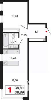 1-к квартира, вторичка, 39м2, 18/25 этаж