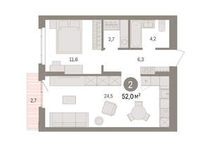 1-к квартира, вторичка, 52м2, 9/16 этаж