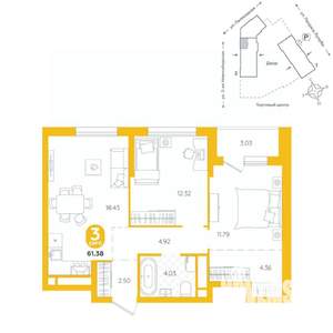 3-к квартира, вторичка, 61м2, 21/24 этаж