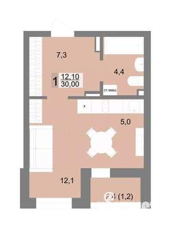 1-к квартира, вторичка, 30м2, 3/25 этаж