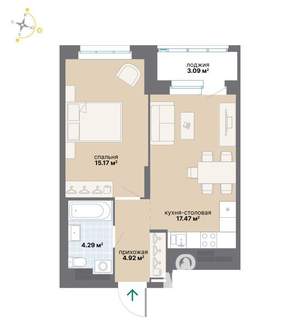 1-к квартира, вторичка, 45м2, 20/22 этаж